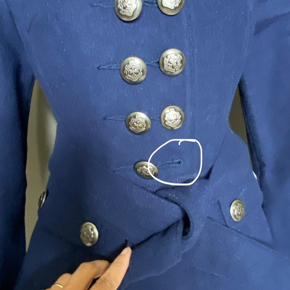 Free People Blue Peplum Military Style Pea Coat Jacket Wool Size 4 - Picture 16 of 16